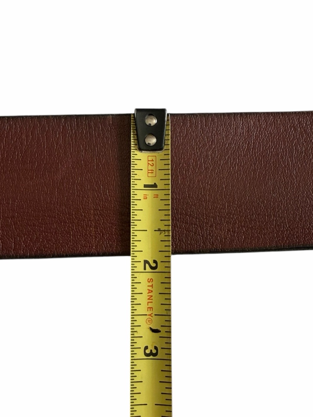 Vintage Brown Wide Leather Belt Brass Double Prong Buckle - Picture 5 of 6